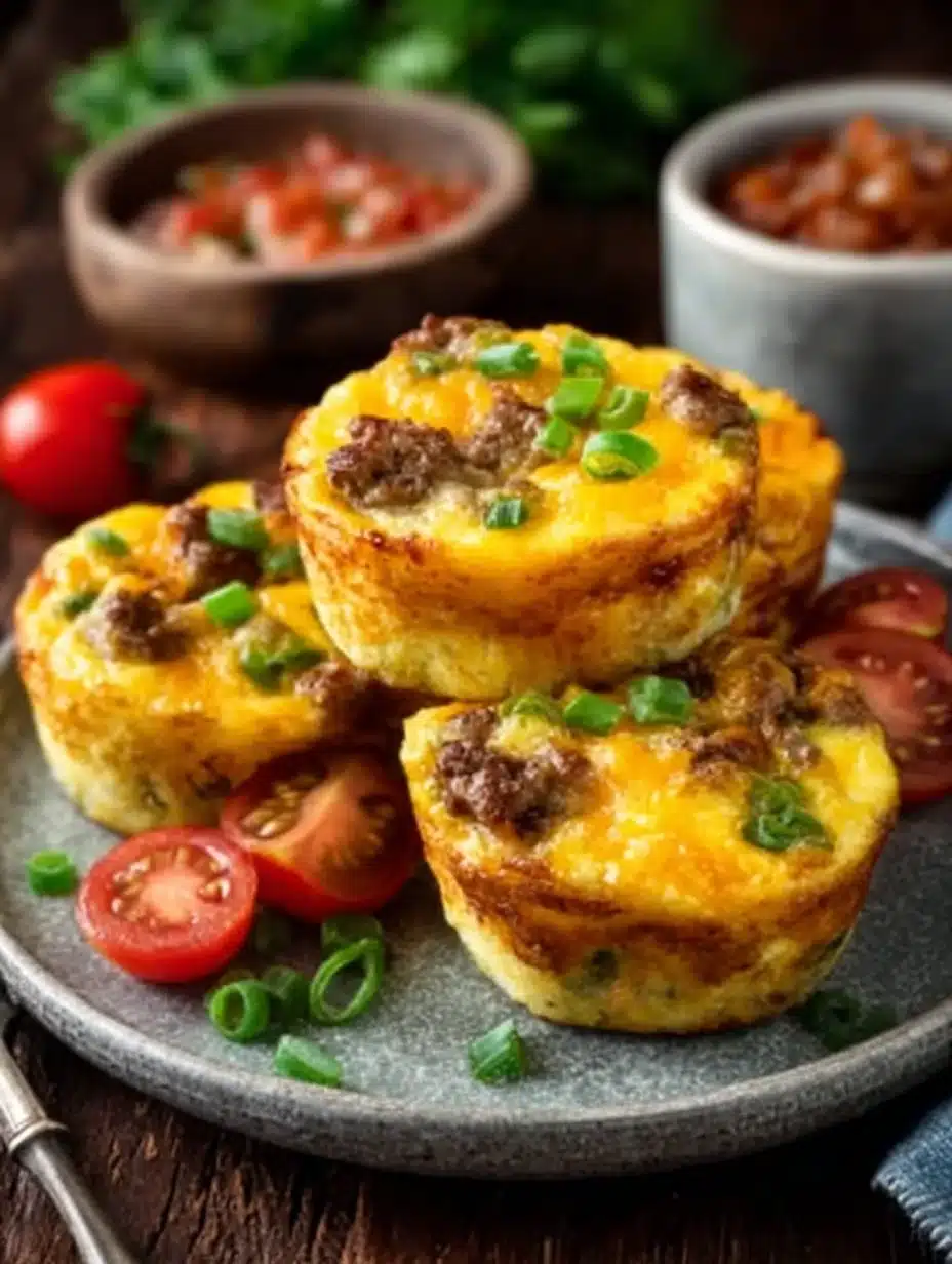 Sausage and Cheddar Egg Muffins fresh out of the oven, perfect for breakfast