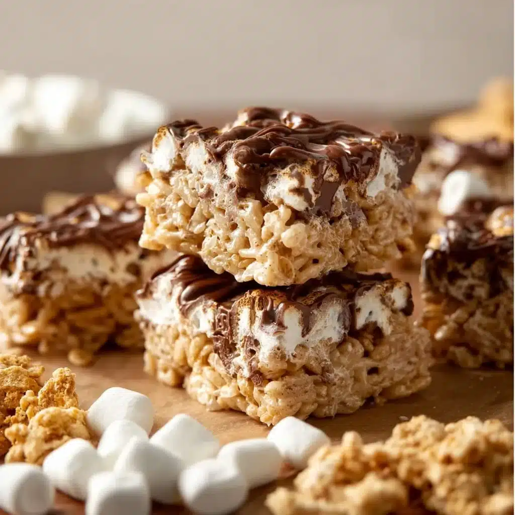 Delicious S'mores Rice Krispies Treats made with marshmallows, chocolate, and graham crackers.