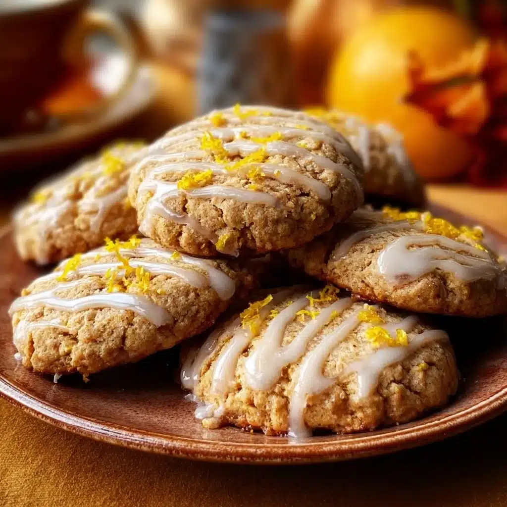 Baked spiced orange clove cookies arranged on a plate with festive decor.