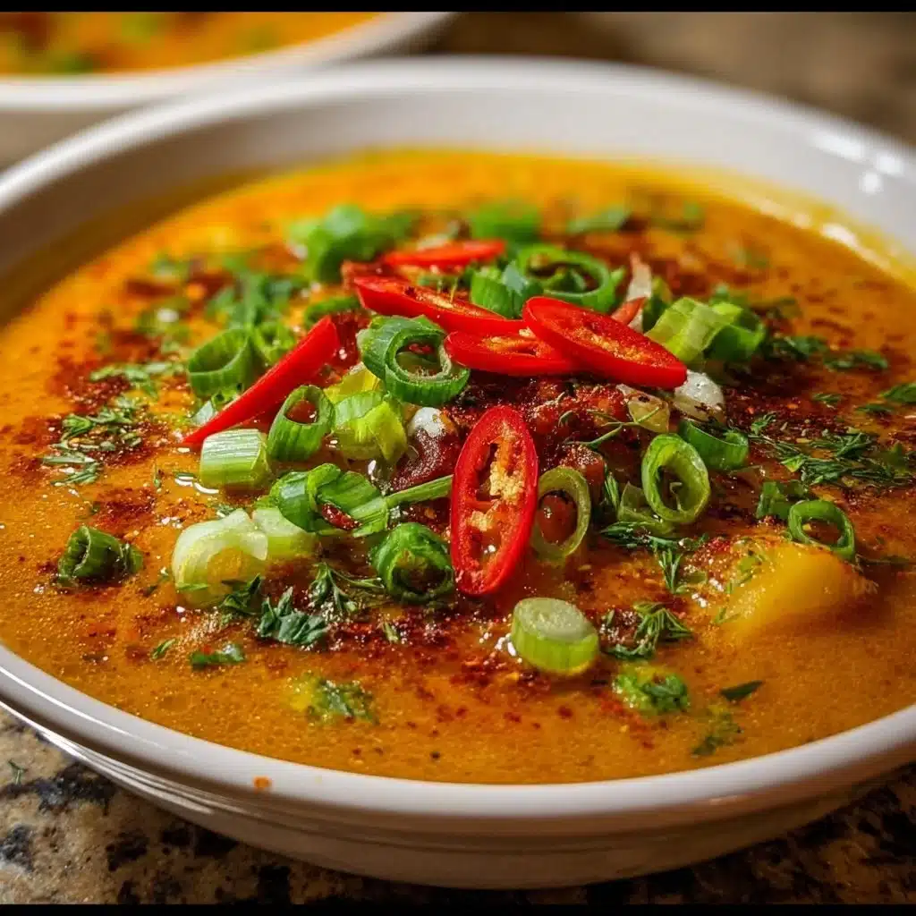 Bowl of spicy Cajun potato soup garnished with herbs