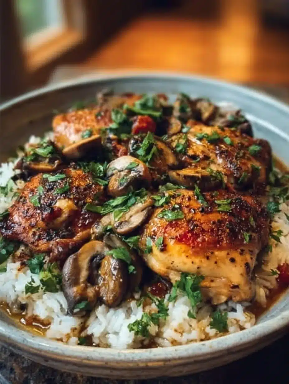 Spicy Chicken Thighs with Mushrooms and Coconut Rice