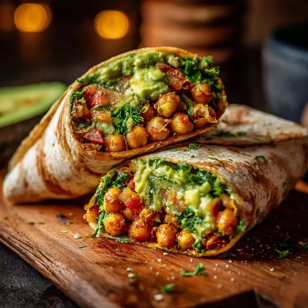 Spicy chickpea and avocado wrap served on a plate