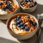 Sweet potato breakfast bowls topped with fresh fruits and nuts