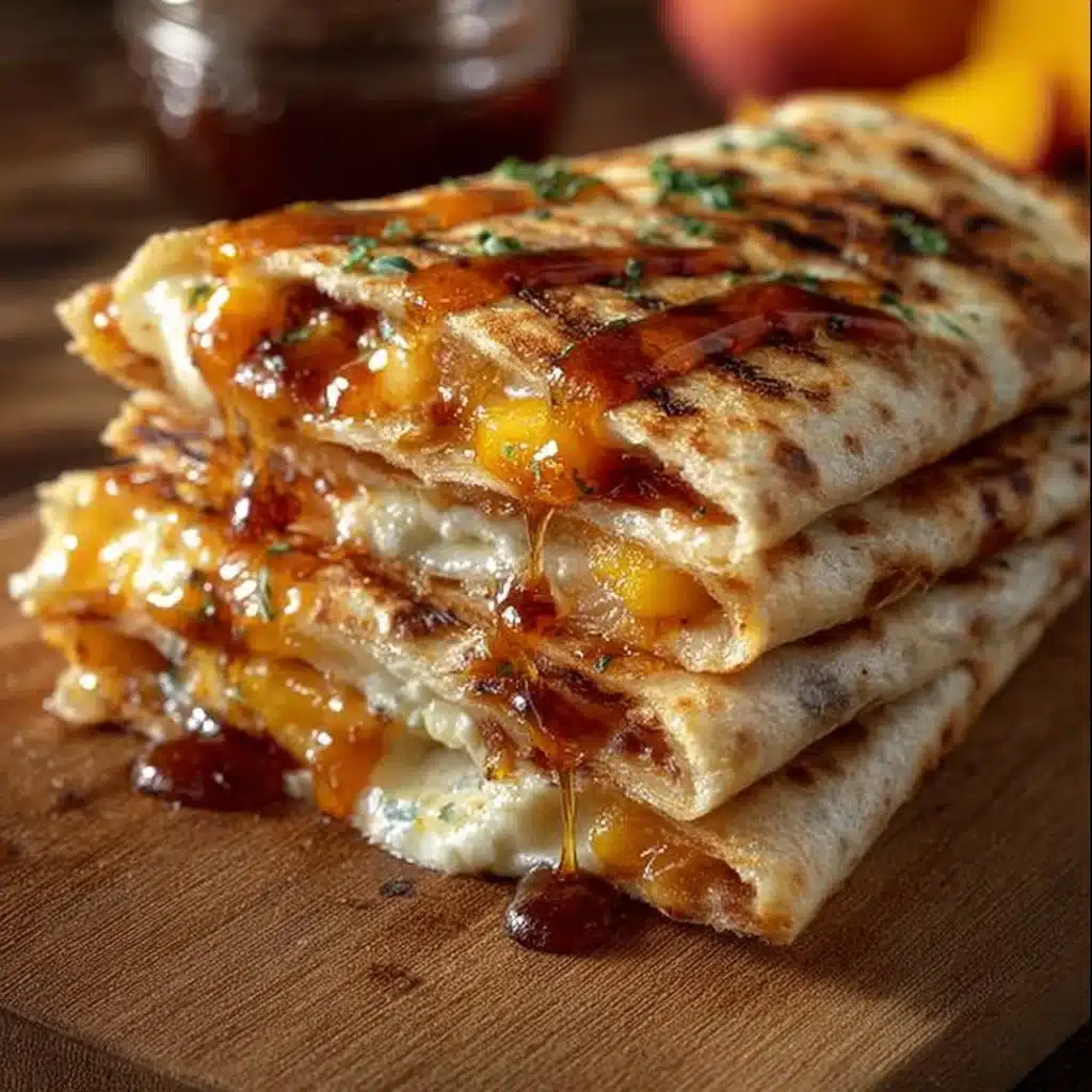 Sweet and savory peach quesadillas with melted cheese and fresh peaches.
