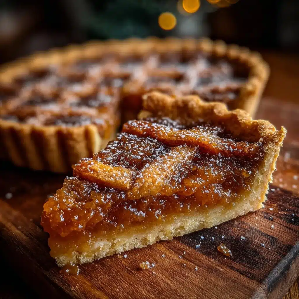 Delicious treacle tart with golden syrup and pastry crust