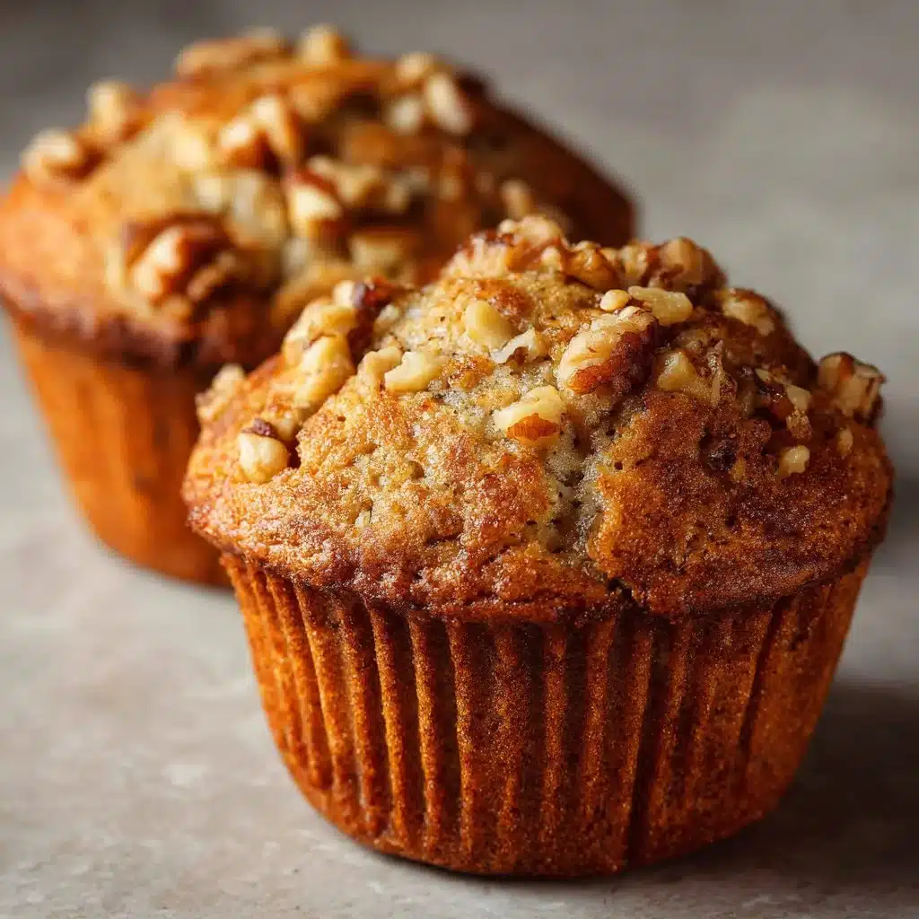 Freshly baked Banana Nut Muffins on a rustic wooden table