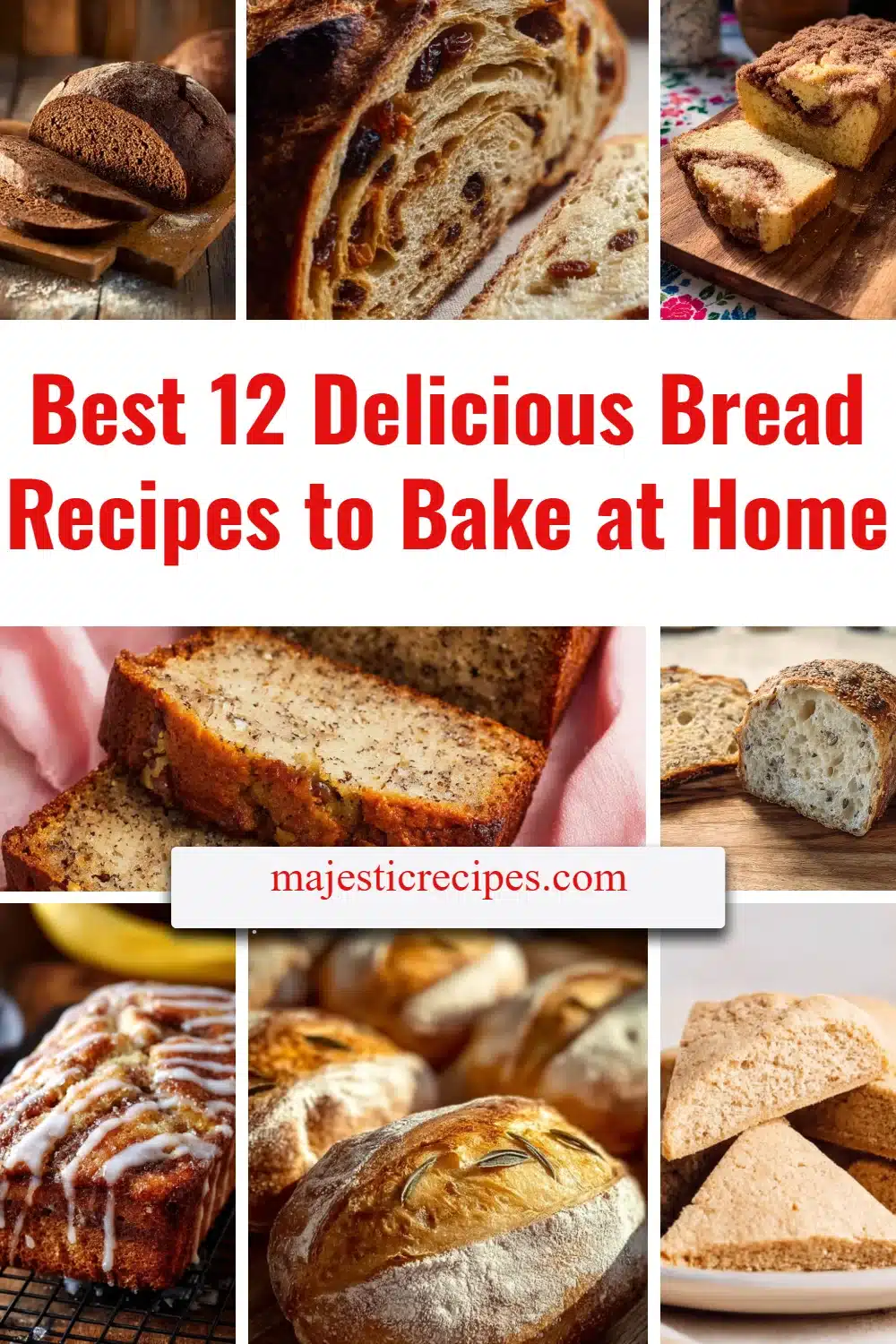 Collage of homemade bread recipes ready for baking at home