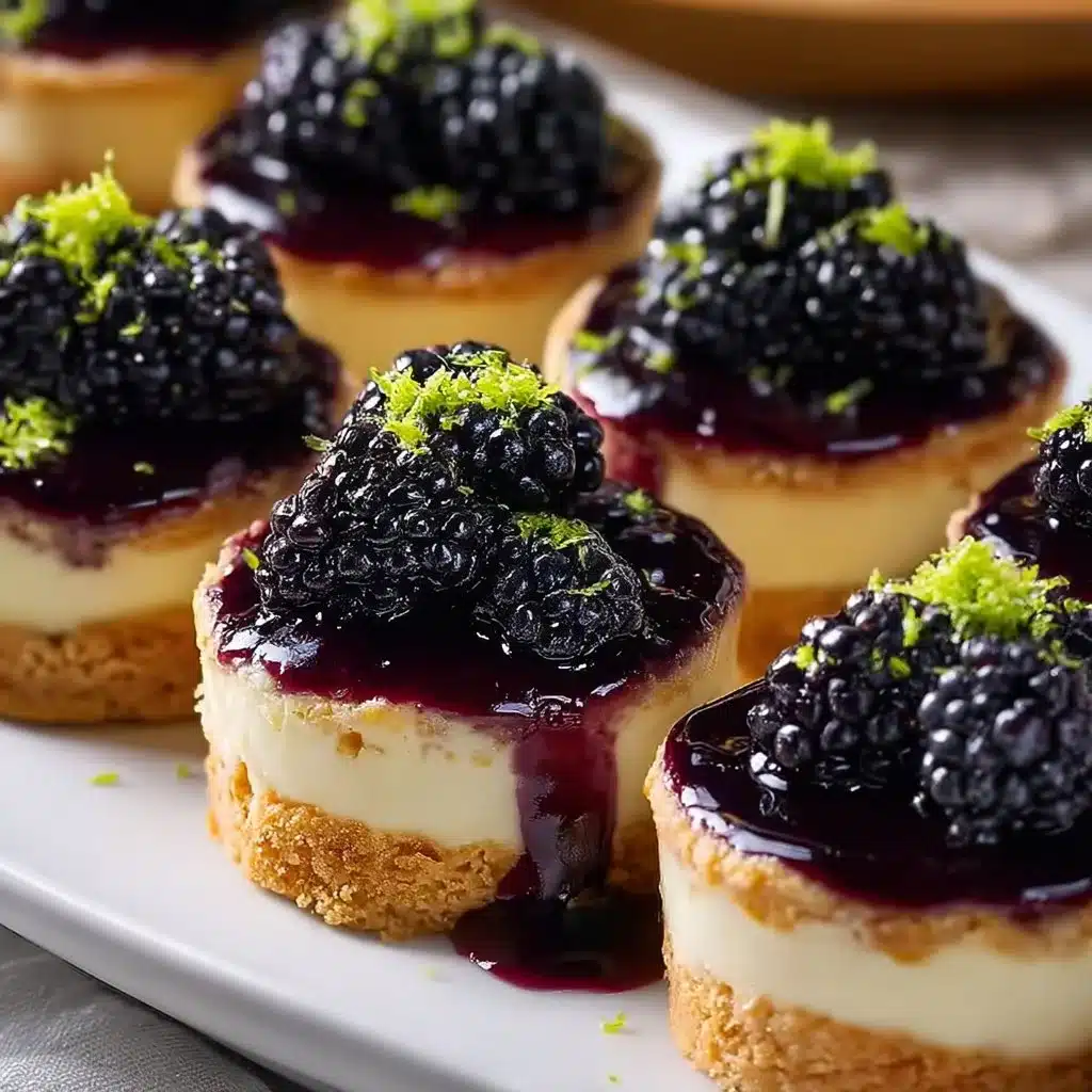 Delicious blackberry lime cheesecake cupcakes on a plate