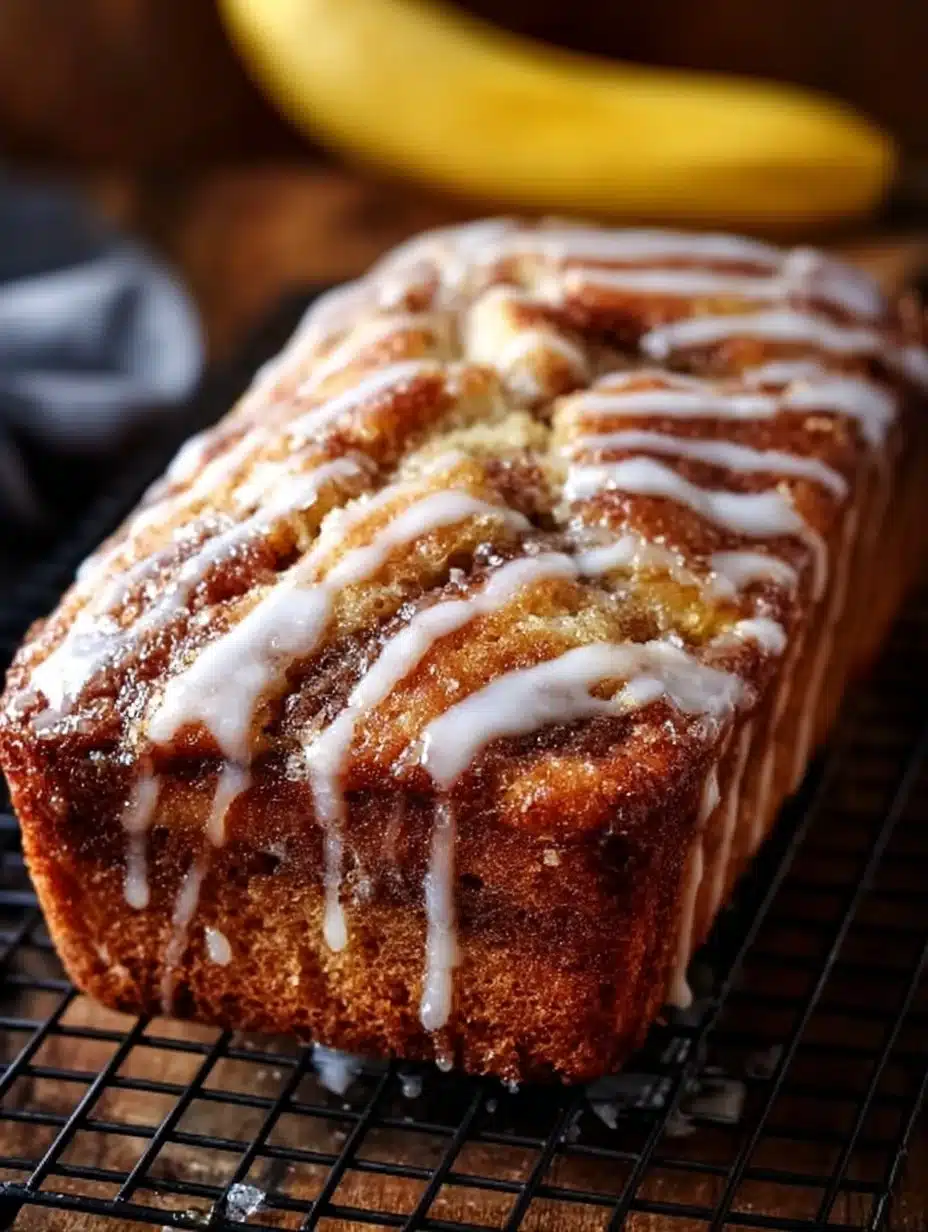 Delicious cinnamon swirl banana bread sliced on a wooden board