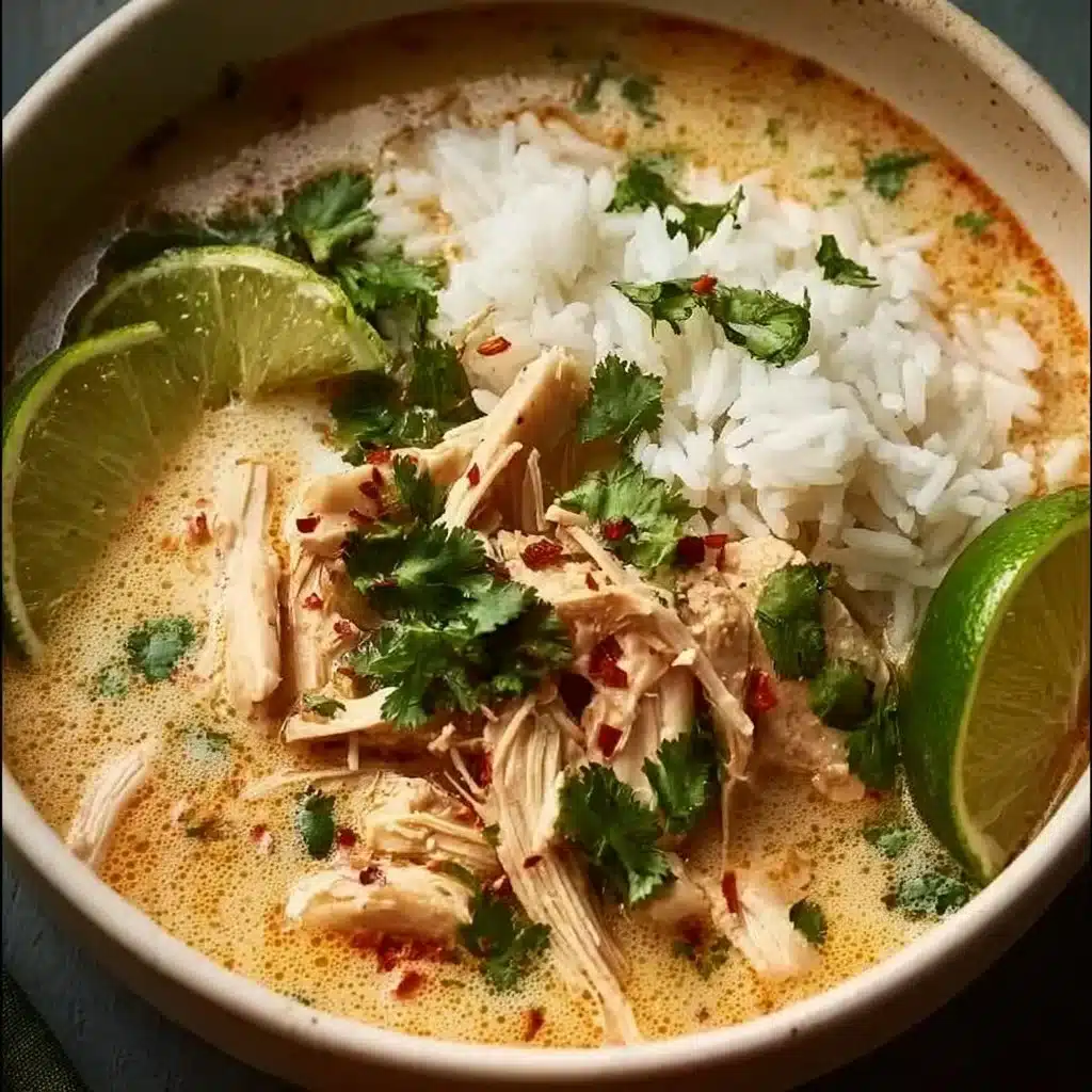 Coconut Chicken Brothy Rice with fresh ingredients and vibrant colors