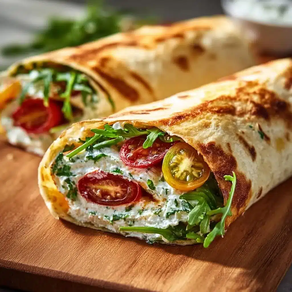 Delicious cottage cheese wraps filled with fresh vegetables and herbs