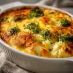 Baked creamy chicken casserole topped with breadcrumbs and herbs.