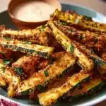 Crispy baked keto zucchini fries served on a plate