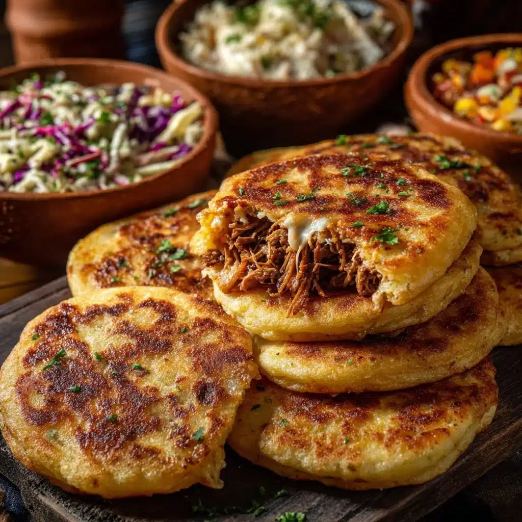 Delicious crispy Salvadoran pupusas served with traditional fillings and sides.
