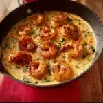 Plate of Easy Marry Me Shrimp garnished with herbs and spices