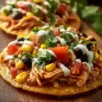 Delicious easy Mexican chicken tostadas with fresh toppings