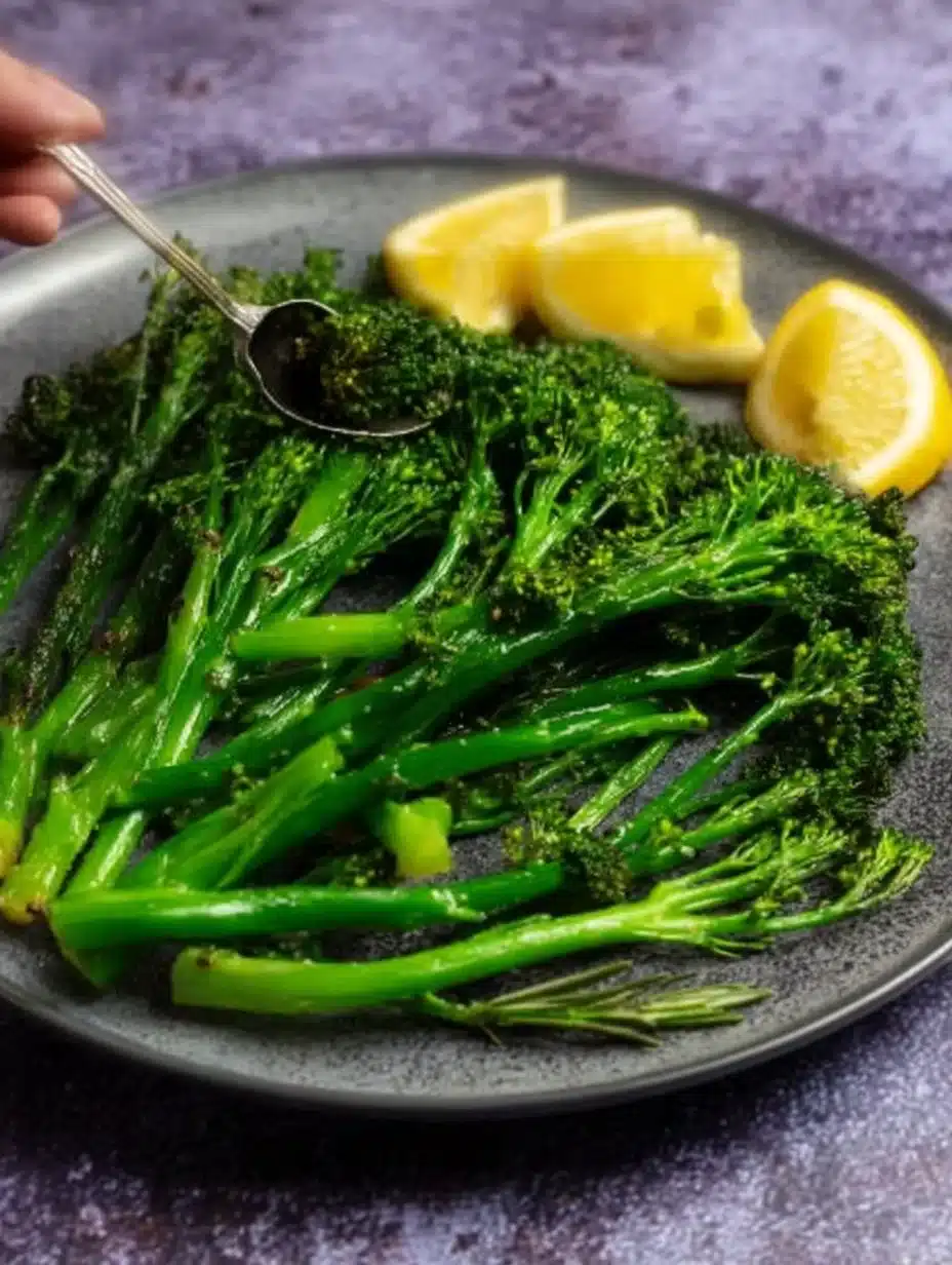 Delicious Garlic Roasted Broccolini cooked in an air fryer