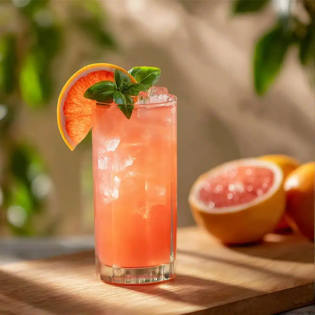 Grapefruit Basil Splash mocktail served in a stylish glass with fresh ingredients