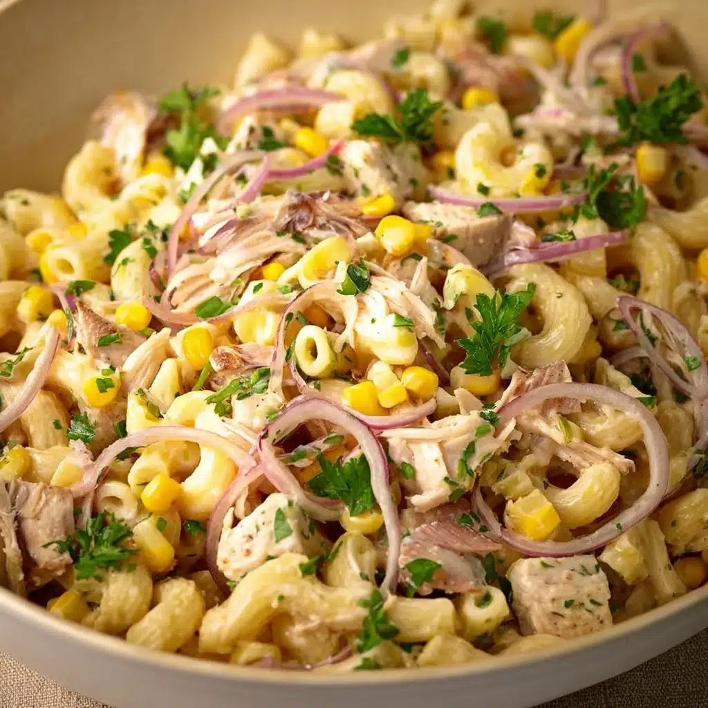 Delicious Honey Mustard Chicken Pasta Salad with fresh vegetables