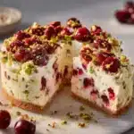 Luscious Lemon-Lime Cherry Pistachio Cheesecake with vibrant toppings