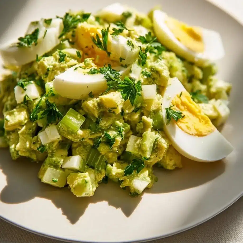Mediterranean avocado egg salad served in a bowl with fresh ingredients