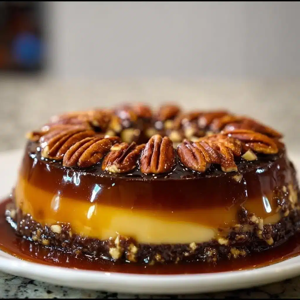 Delicious Mexican chocoflan dessert with layers of chocolate cake and flan