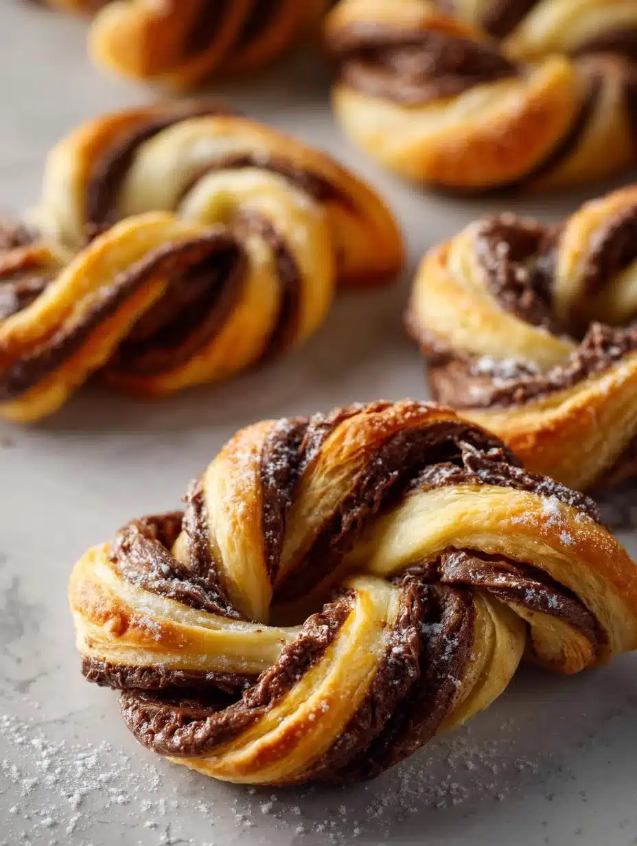 Delicious Nutella Puff Pastry Twists freshly baked and golden brown.