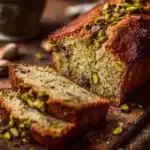 Freshly baked pistachio bread with a golden crust and vibrant green nuts