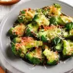 Oven-roasted smashed broccoli garnished with herbs and spices