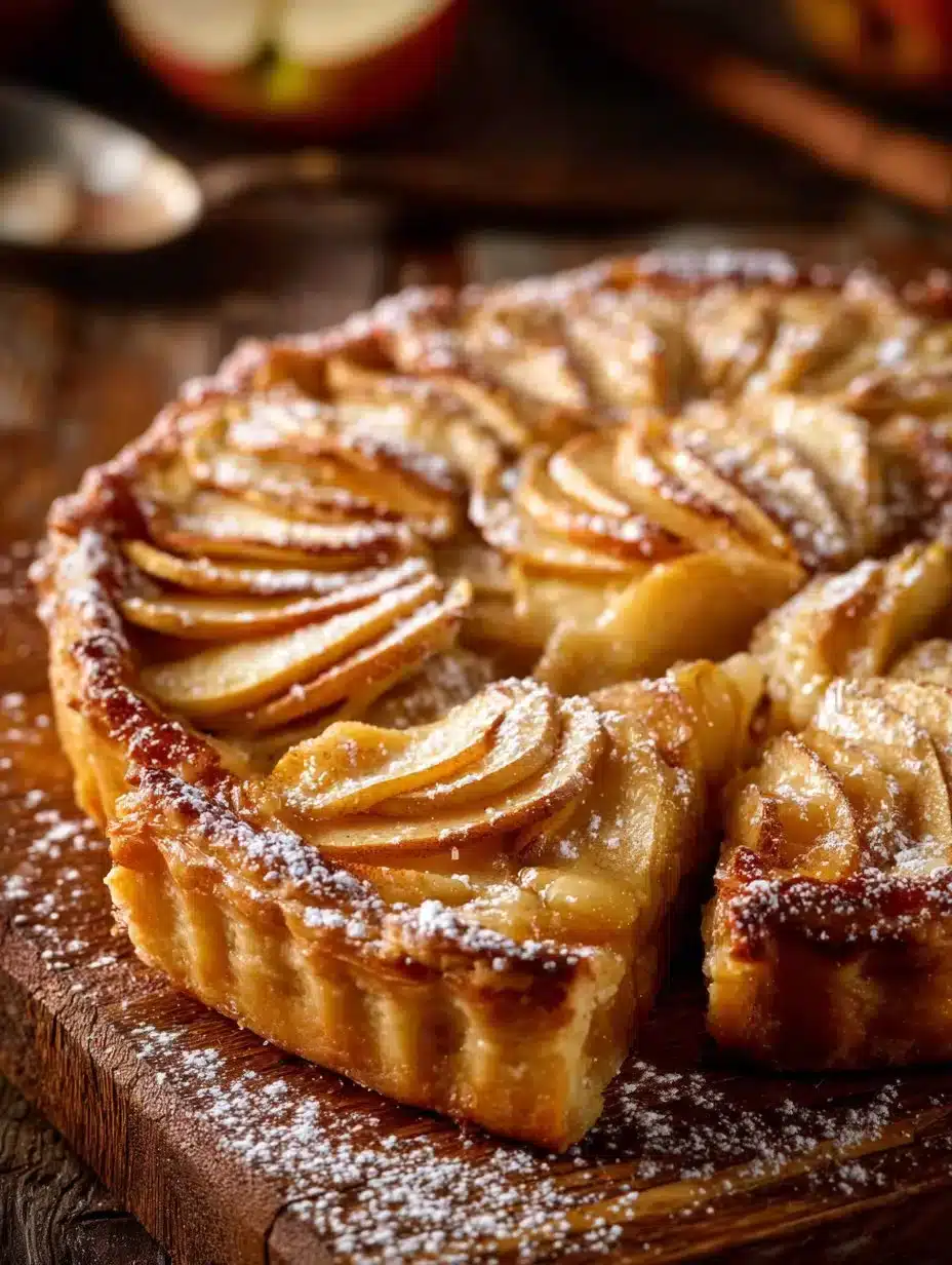 Delicious rustic apple tart topped with fresh apples and spices