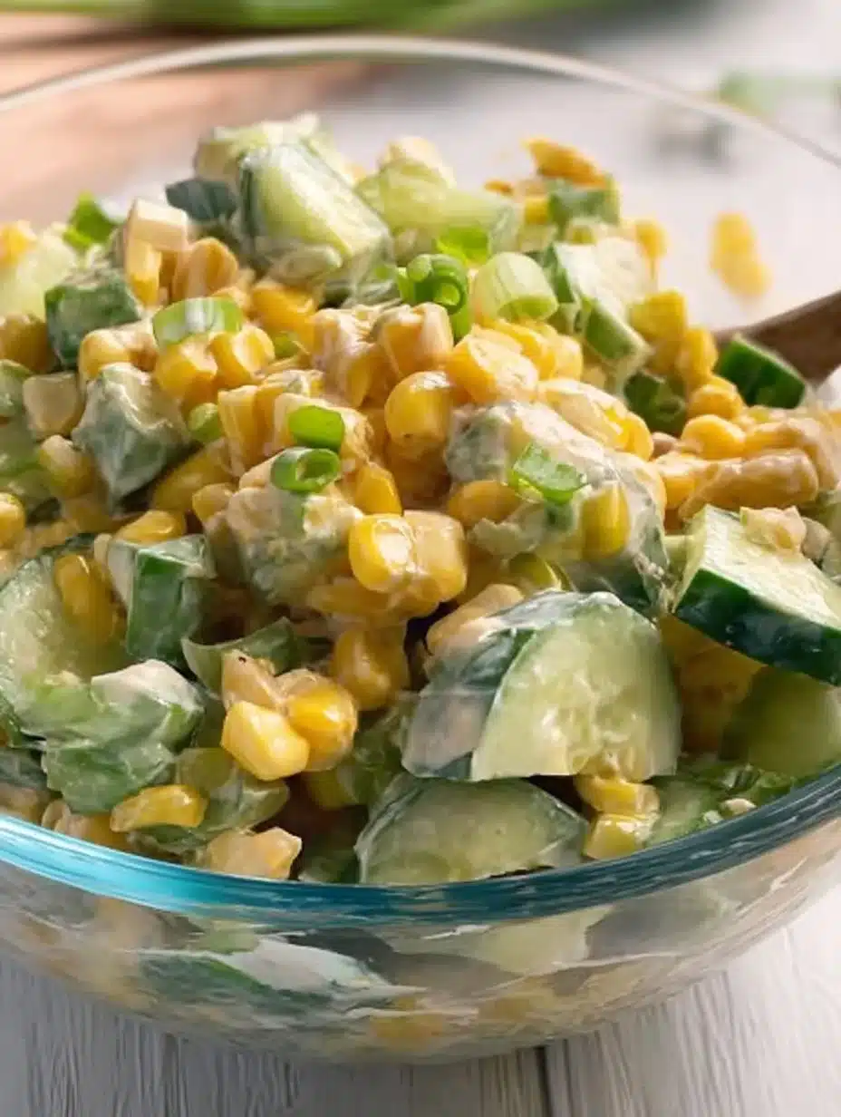Street Corn Creamy Cucumber Salad with vibrant vegetables and creamy dressing