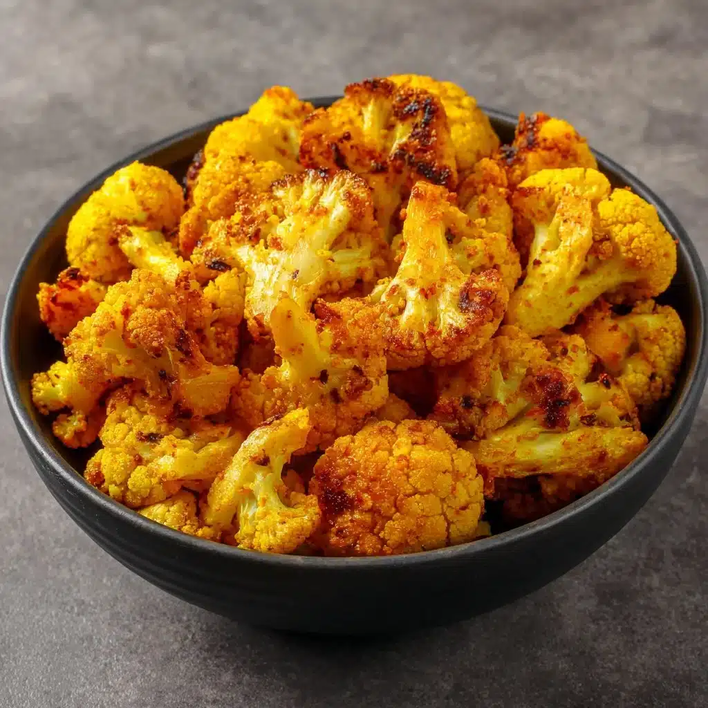 Turmeric Spice Roasted Cauliflower on a plate garnished with herbs