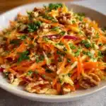 Apple Carrot Salad with Creamy Citrus Dressing on a wooden table