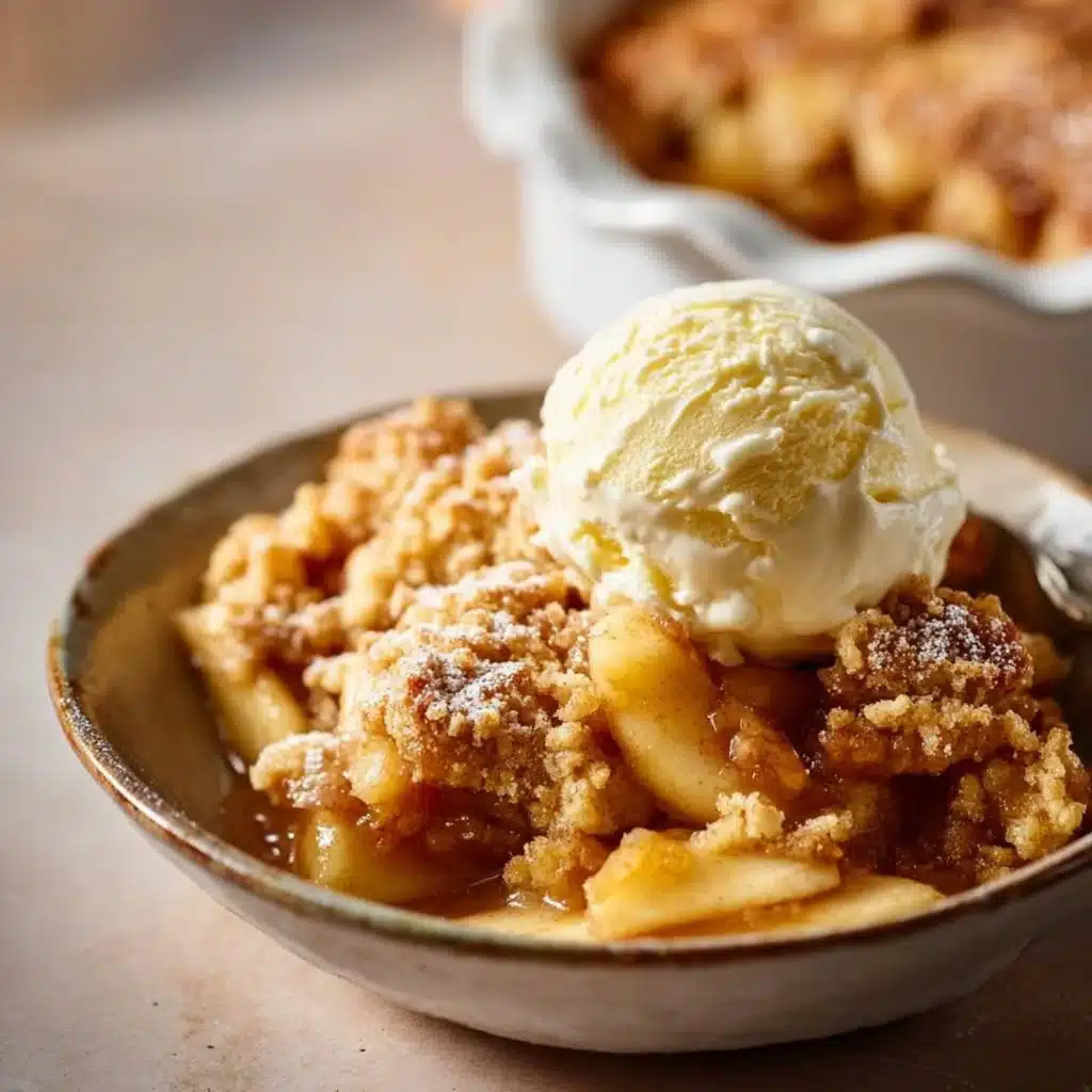 Delicious apple cinnamon cobbler topped with a golden crust and cinnamon sprinkles