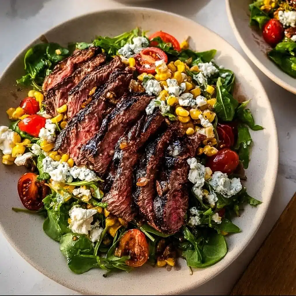 Balsamic Steak Gorgonzola Salad with fresh greens and vinaigrette dressing