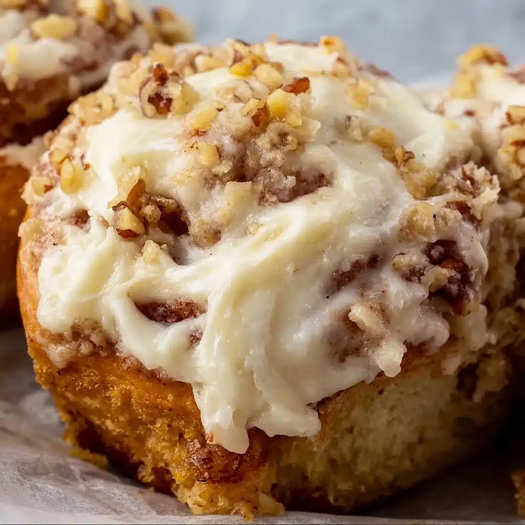 Delicious Carrot Cake Cinnamon Rolls topped with cream cheese frosting