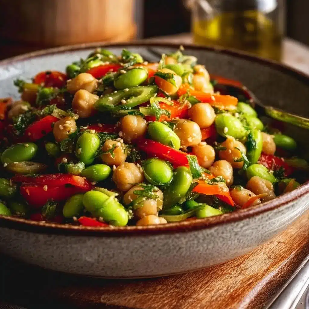 Chickpea Edamame Salad with Ginger Sesame Vinaigrette
