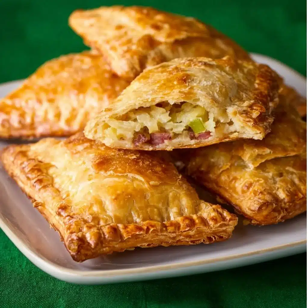 Golden corned beef and cabbage turnovers on a plate