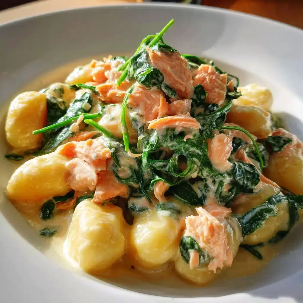 Creamy gnocchi with smoked salmon and spinach