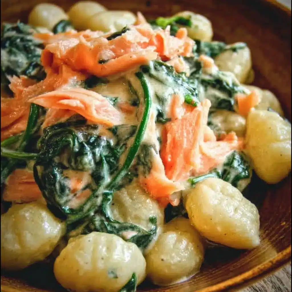 Creamy gnocchi with smoked salmon and spinach