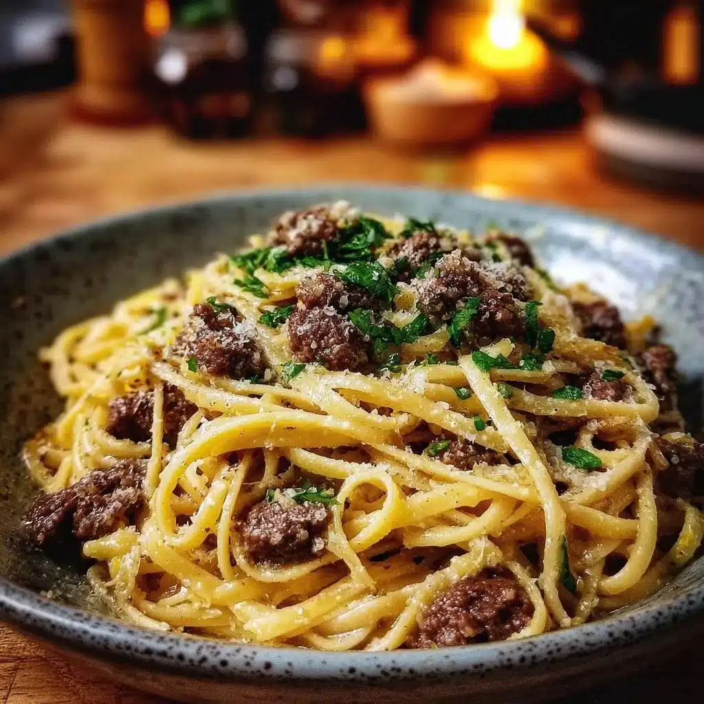 Creamy Parmesan Beef Linguine with Garlic Butter Sauce