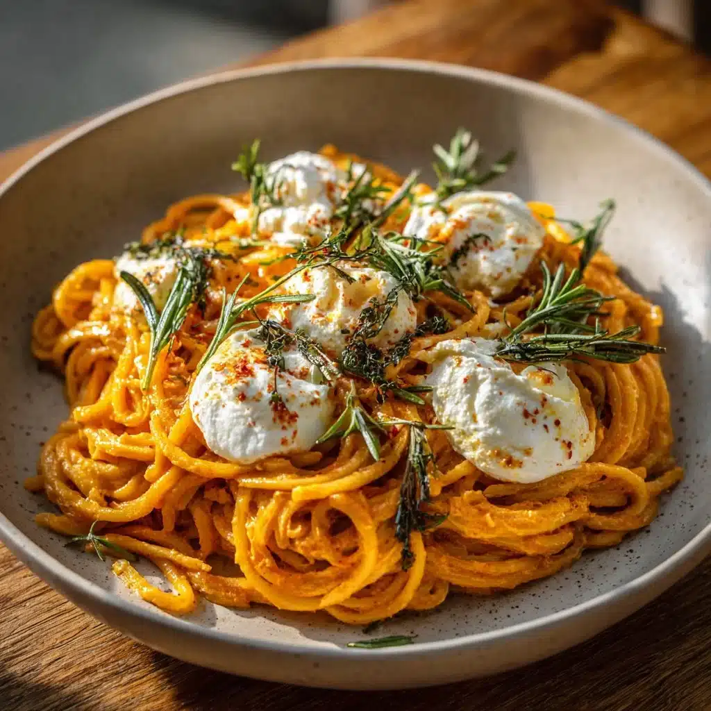 Creamy Red Pepper Pasta with Burrata and Herbs