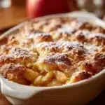 Delicious easy apple casserole topped with cinnamon and nuts