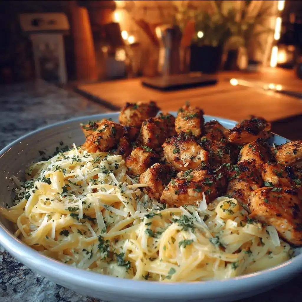 Garlic Chicken Bites & Creamy Alfredo Pasta
