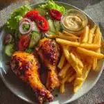 Juicy chicken served with crispy fries on a comfort plate