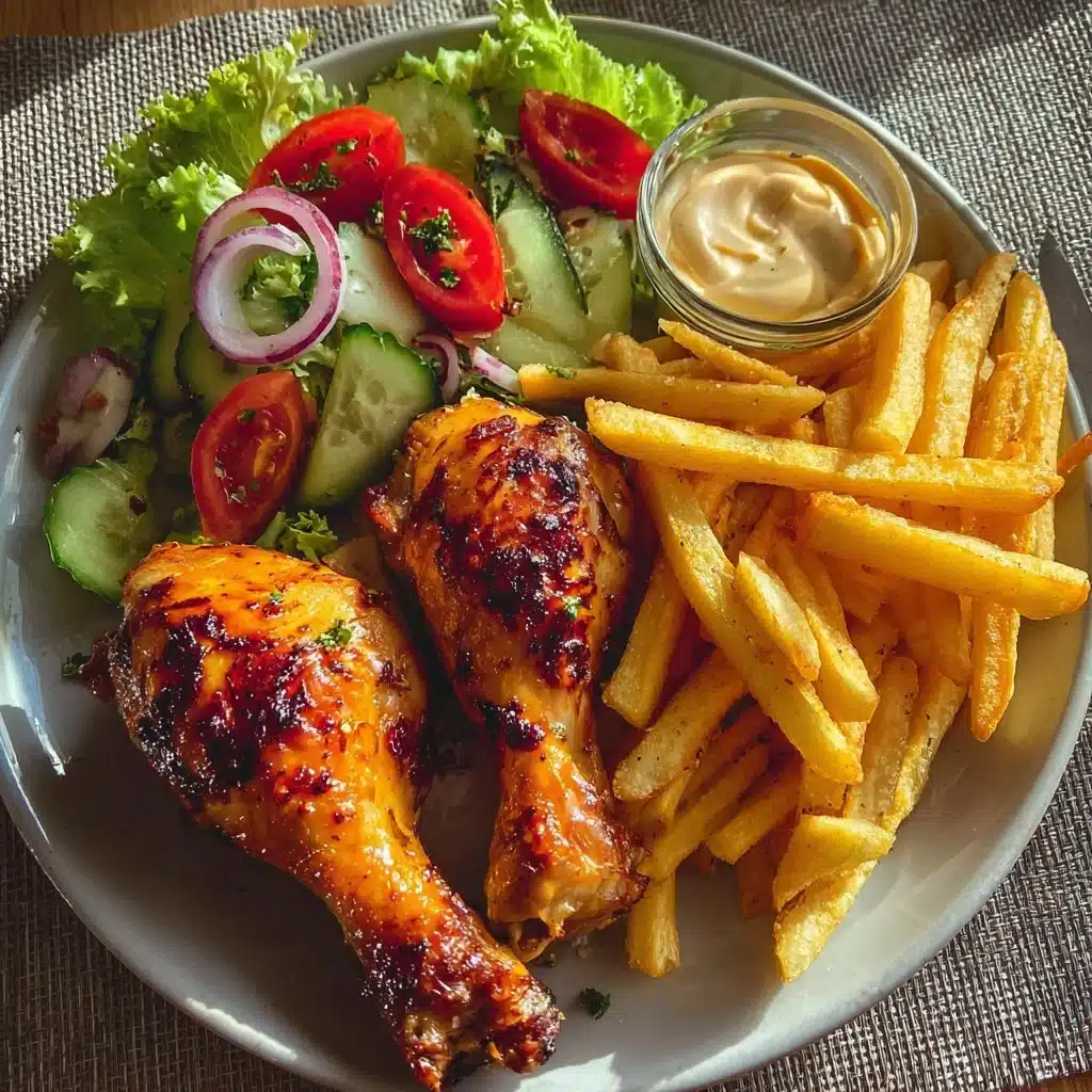 Juicy chicken served with crispy fries on a comfort plate