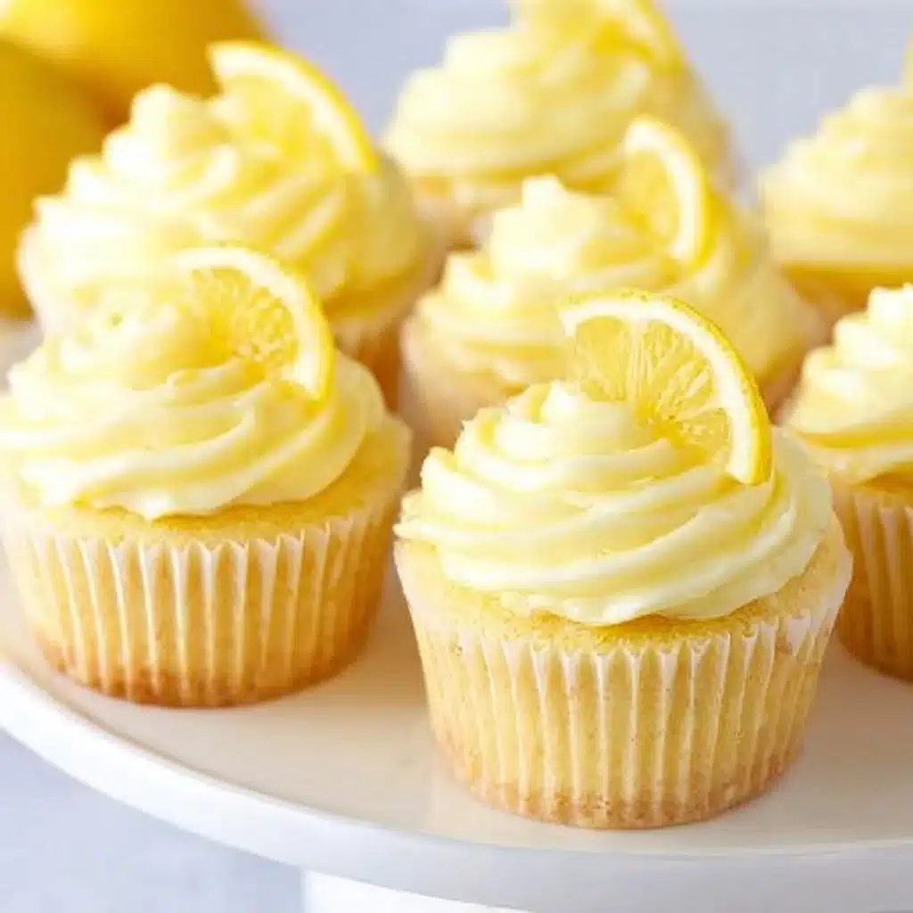 Deliciously frosted lemon cupcakes with fresh citrus garnish