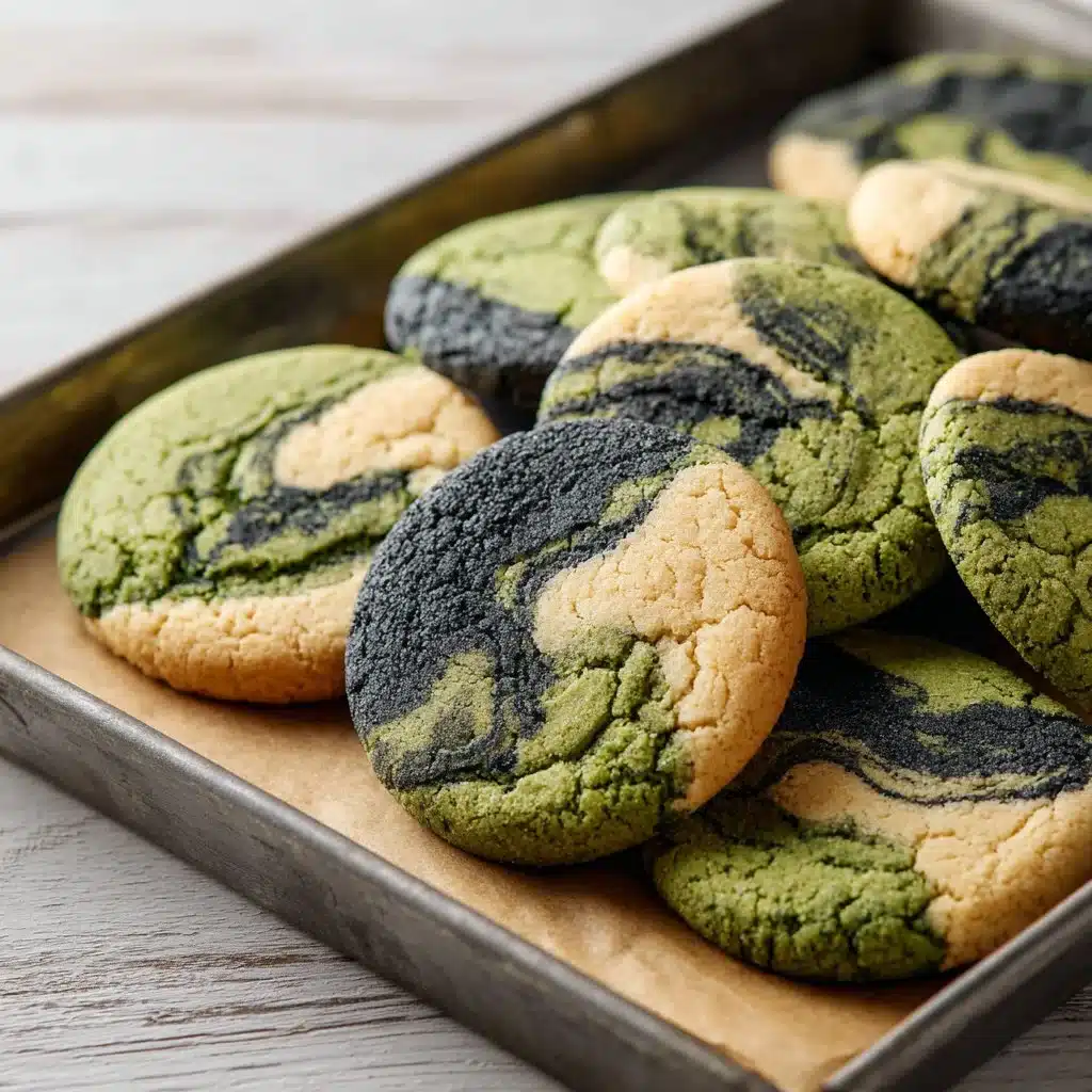 Matcha Black Sesame Neapolitan Cookies with vibrant green color and sesame topping