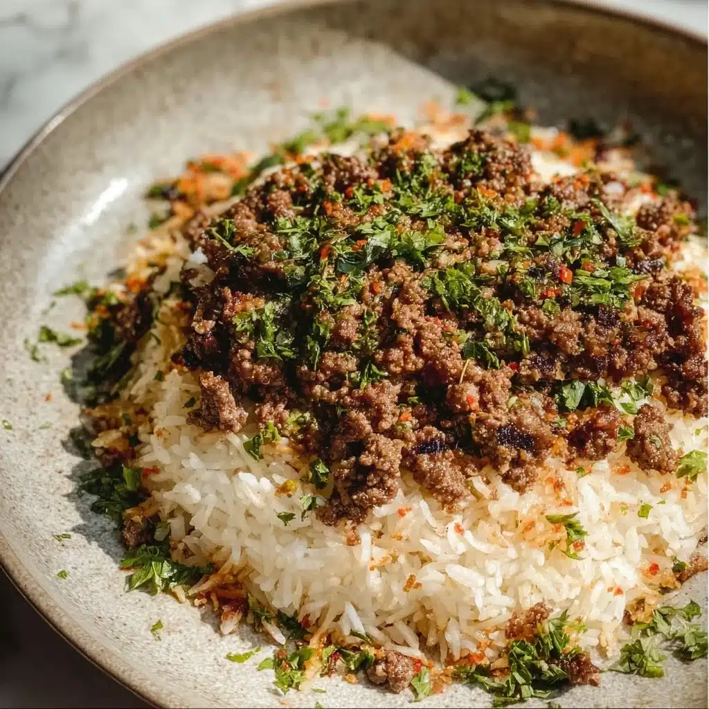 Delicious Middle Eastern Hashweh served with rice and fresh herbs.