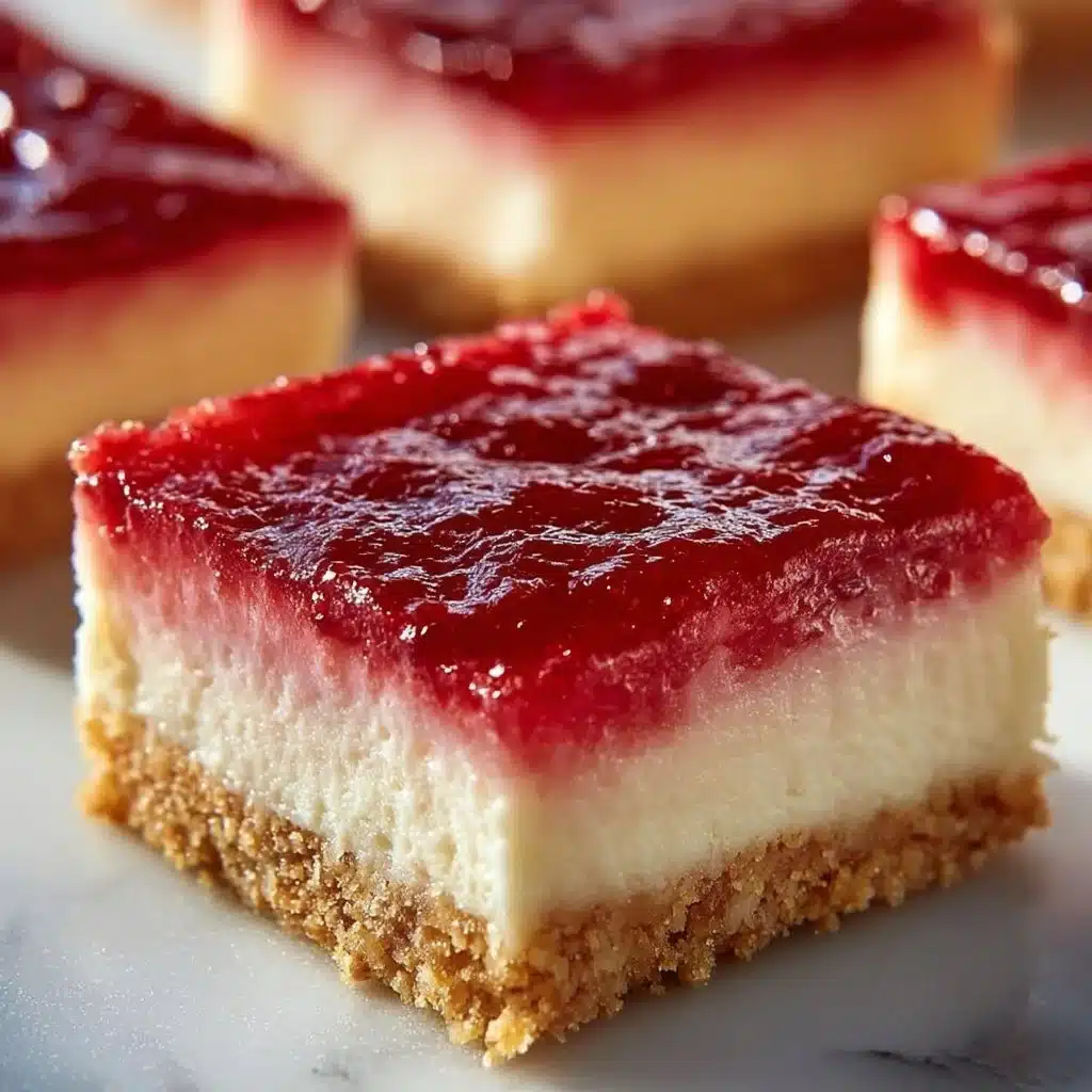No Bake Rhubarb Cheesecake Squares with a creamy filling and rhubarb topping